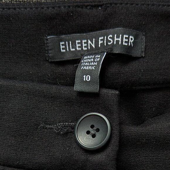 Eileen Fisher Black Leather Trimmed Stretch Ponte Pants - Picture 4 of 10